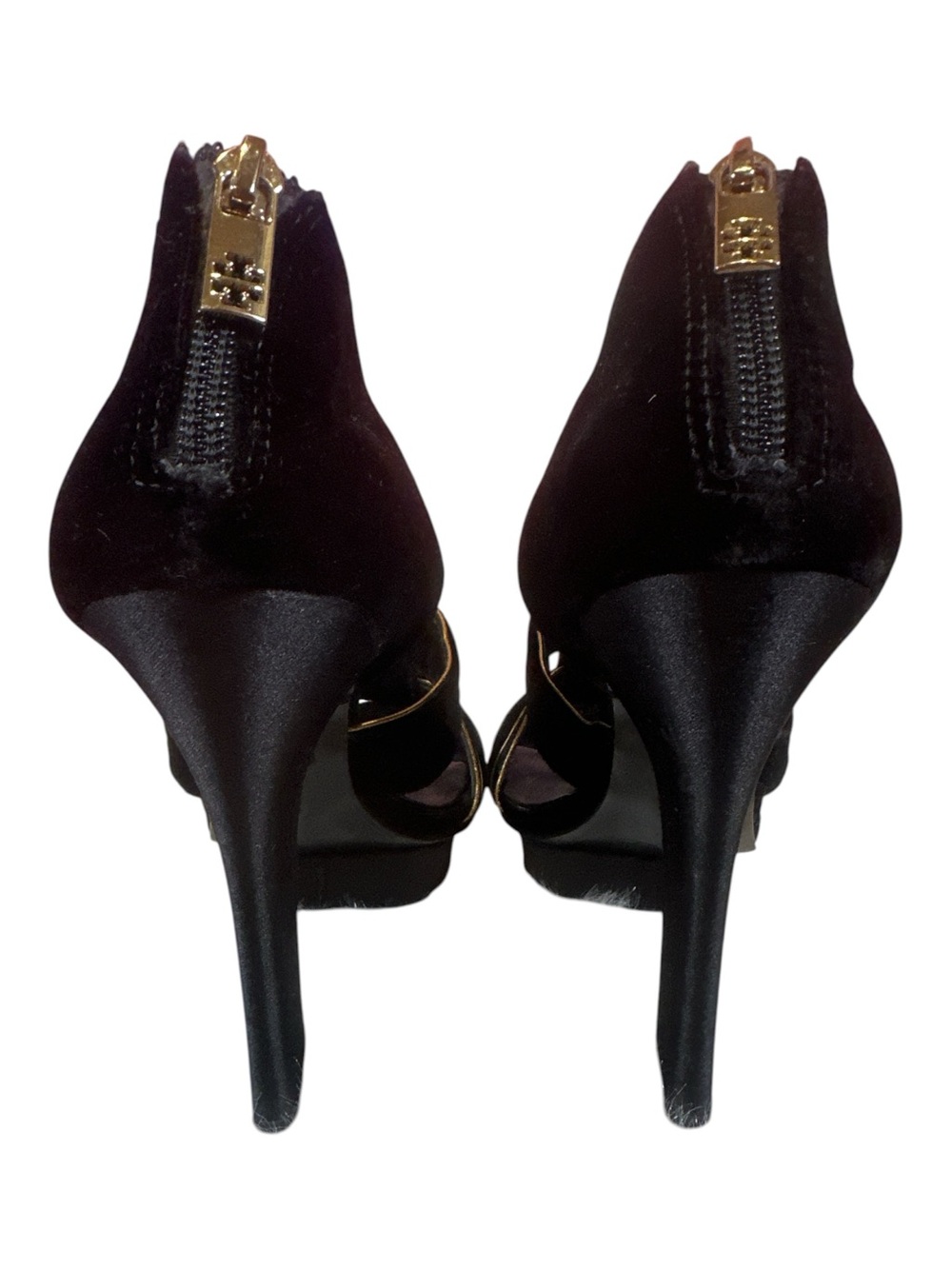 Tory Burch Carsonie Black Velvet Gold Piping Platform Heels Size 8 - Picture 6 of 13